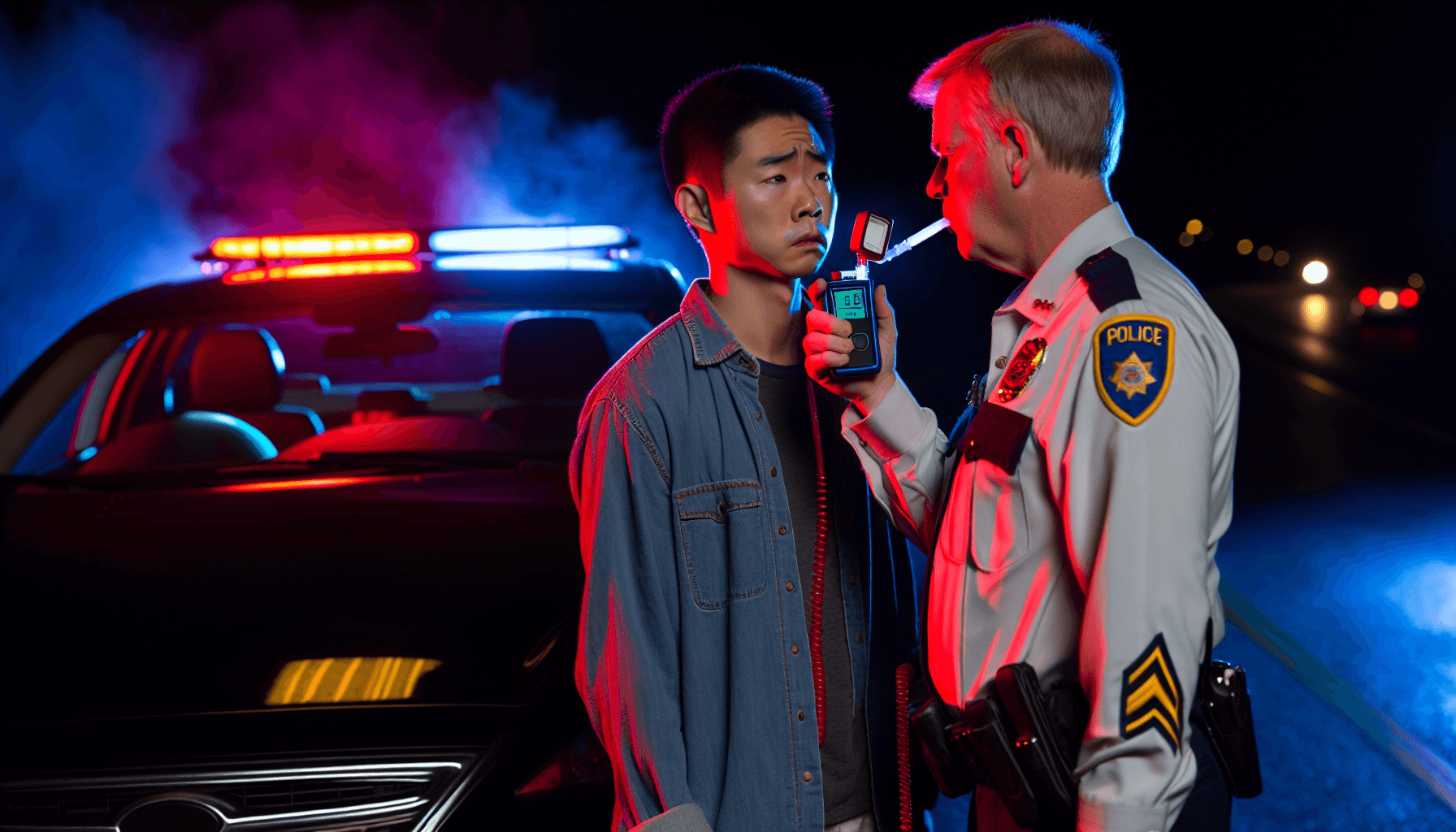 Photo of a breathalyzer test being administered to a person suspected of DUI or DWI