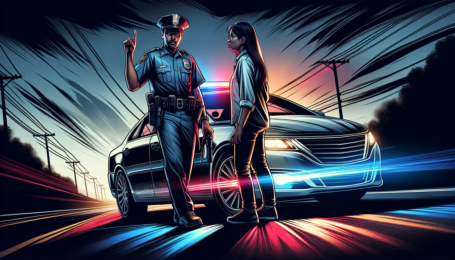 Illustration of a person being pulled over by a police officer