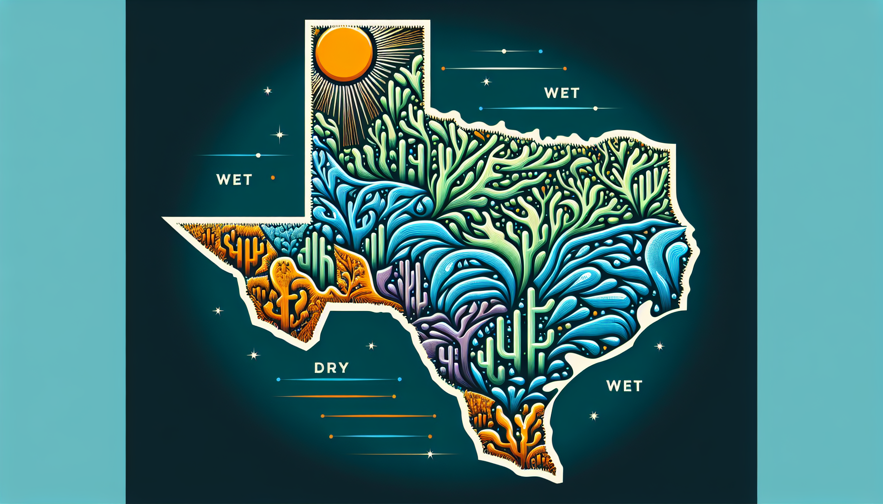 Illustration of map showing dry and wet counties in Texas