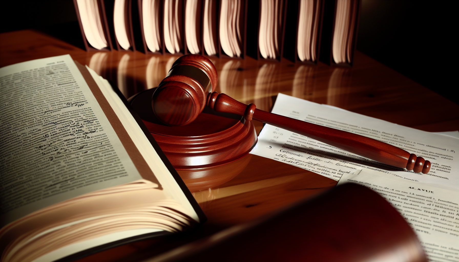 Legal documents and gavel on a desk